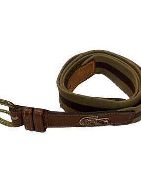 VINTAGE IZOD LACOSTE Croc Logo  Tan Canvas Brown Leather Mens Belt Golf  40
